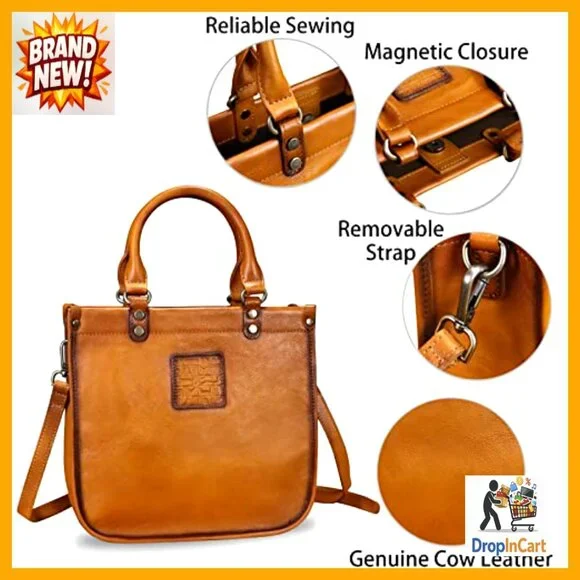 Genuine Leather Satchel Tote Shoulder Crossbody Bag Vintage Retro Chic